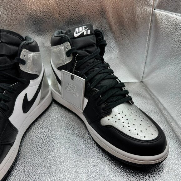 Size 12 Air Jordan 1 High OG Womens Black White Silver Toe‎ Sneaker CD0461-001 - Picture 4 of 12